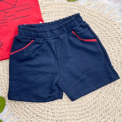 Conj. Camiseta Little Boat e Bermuda - Vermelho e Marinho
